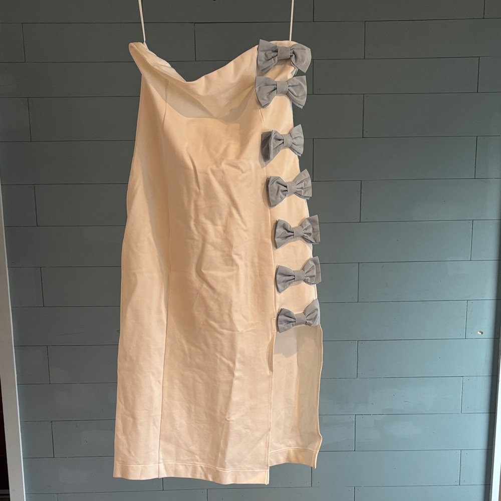 NWT BHLDN Strapless Side-Bow Asymmetrical Midi Dress